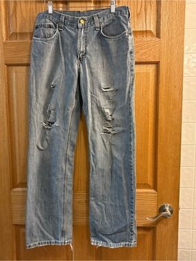 Carhartt 101483 Holter Relaxed Fit Jean Straight Leg Distressed Torn Men’s 32X32